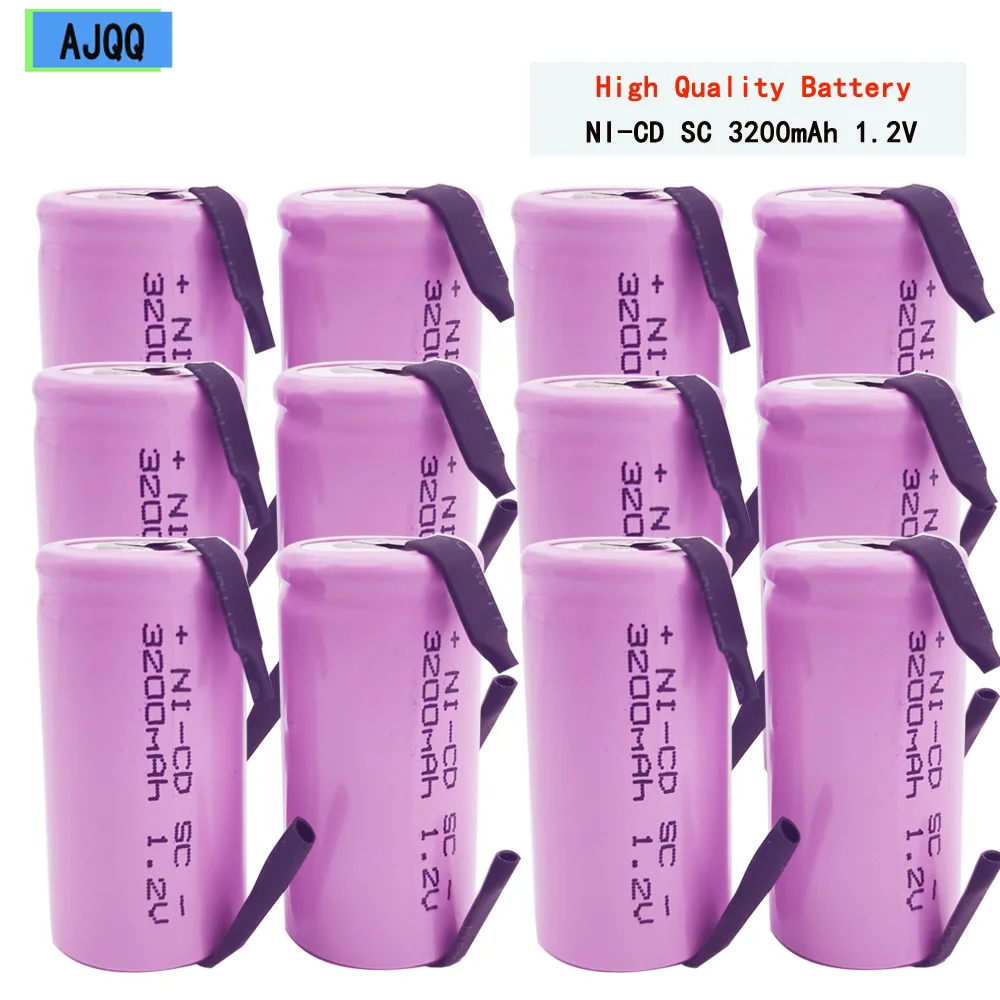 

New AJQQ SC Subc Nicd Batteries 1.2v 3200mAh Pile Rechargeable Sub C Cell with Welding Tabs for Electric Drill Screwdriver