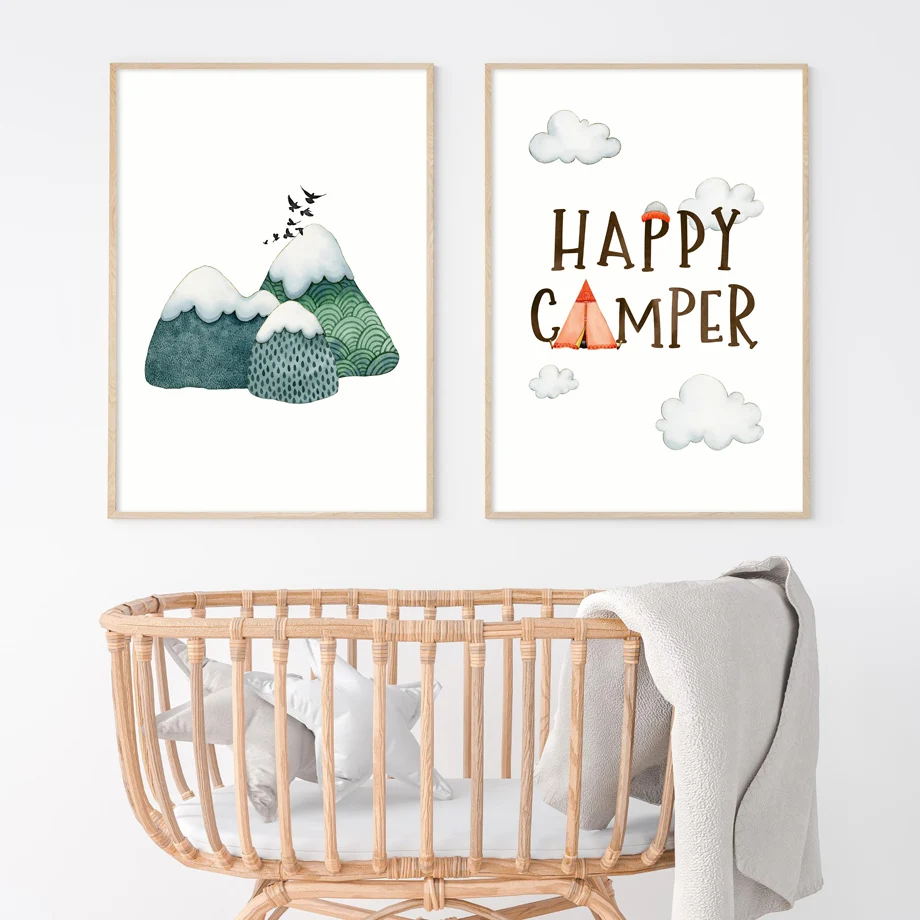 Compass Mountain Forest Tent Travel Wall Art Cartoon Nordic Children's Room Decoration Cartoon No Frame posters canvas painting