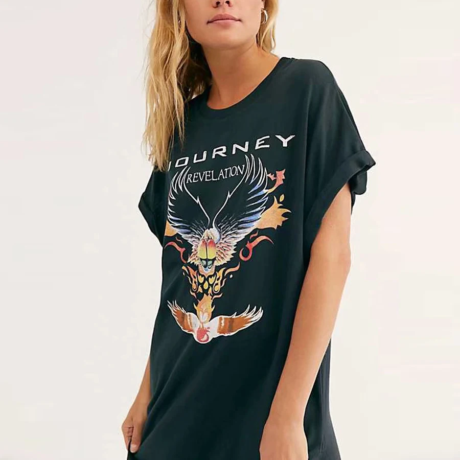 Teelynn Zwart Tee Jurken Voor Vrouwen Vintage Zwart Print T-shirt Jurk Zomer 2020 Casual Losse Lange Jurken Vestidos Boho