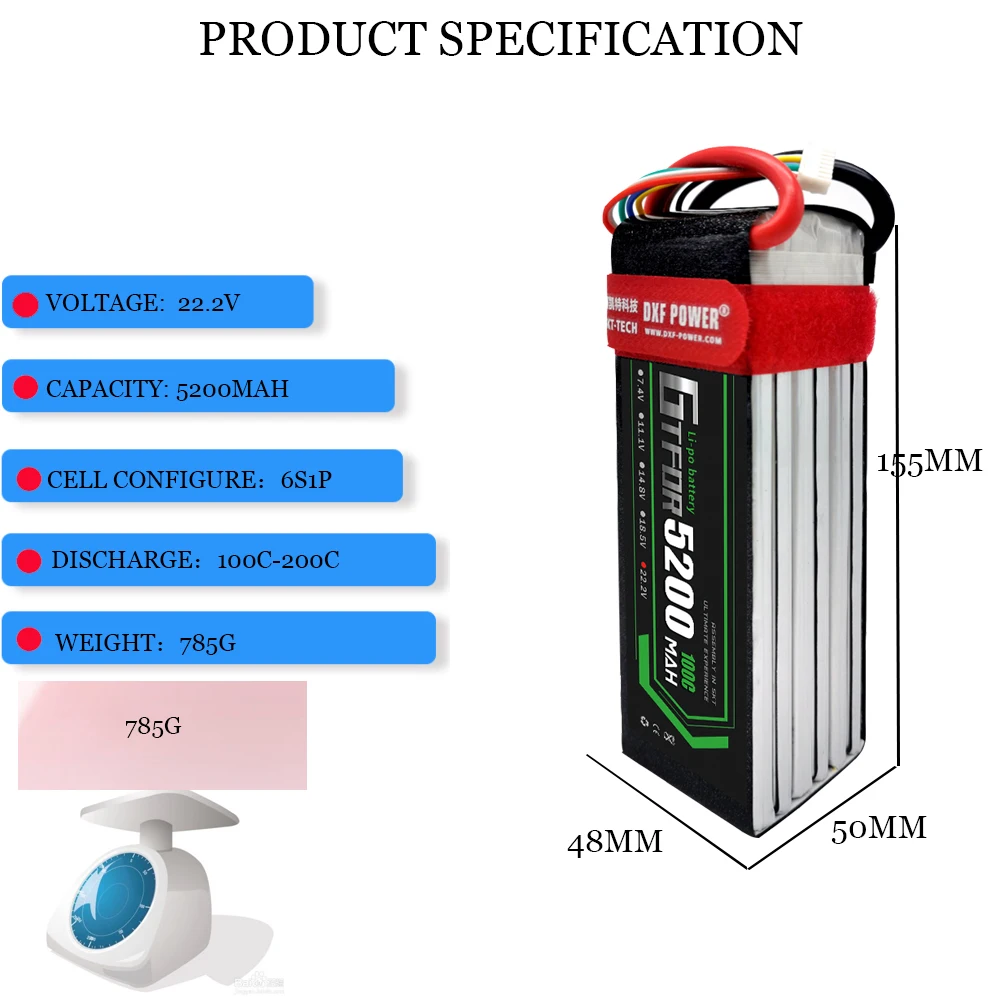 GTFDR Graphene Lipo Battery 2S 3S 4S 6S 7.4V 11.1V 14.8V 22.2V 5300mAh 5200mAh for RC Car FPV Drone Helicopter Airplane Truck