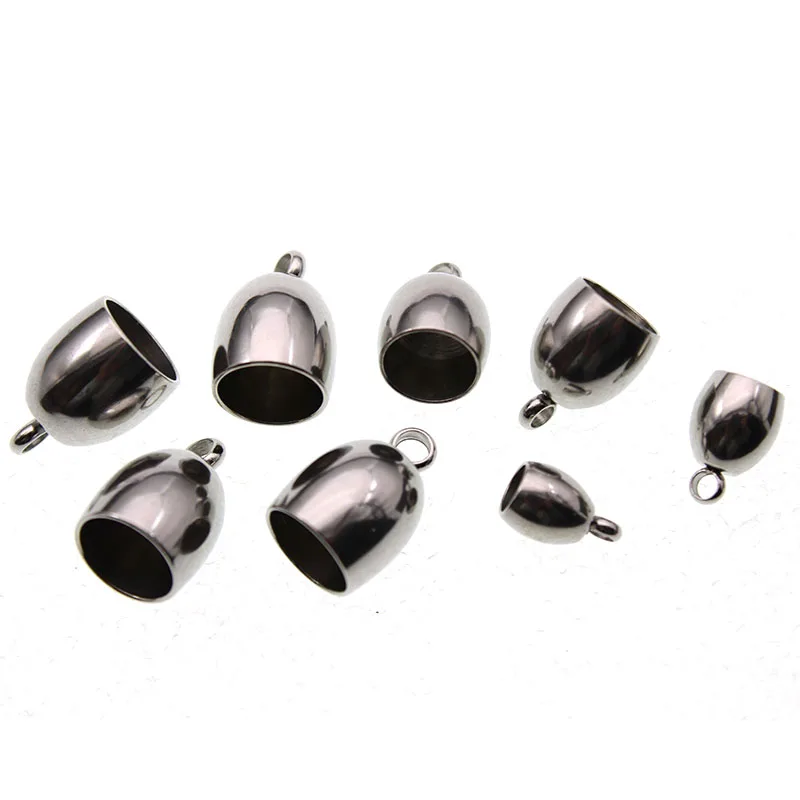 10pcs 4 5 6 7 8 mm Hole Stainless Steel End Caps Tassel Leather Cord End Crimp Caps for Bracelet Connectors for Jewelry Making