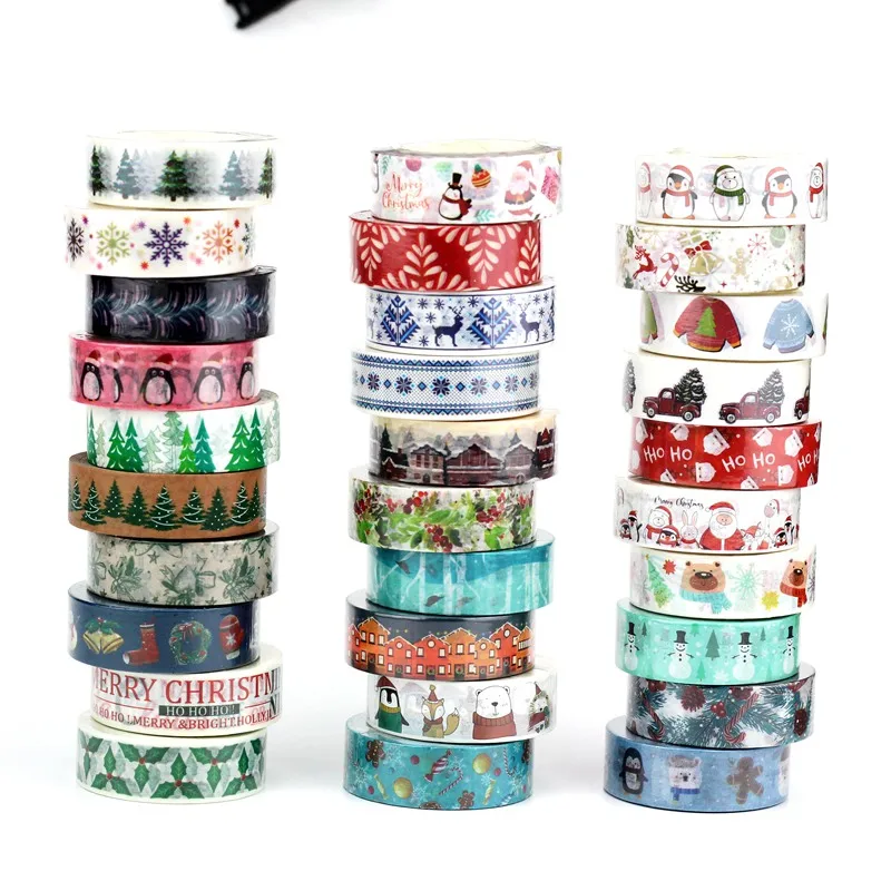 NEW 1PC. 10M Cute Polar bear Penguin Snowflake Reindeer Red Trucks with Christmas Tree Masking Washi Tape Set Decor Stationery