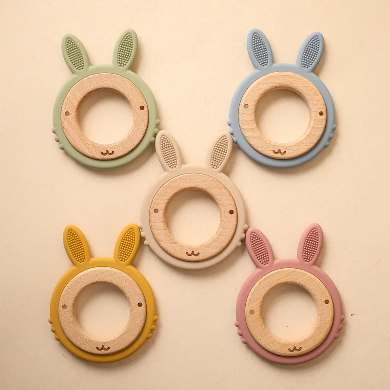 

Bite Bites Baby Teether Cartoon Bunny With Wooden Ring Tow Size BPA Free Kid Teething Toys Baby Teething Period Molar Oral Care