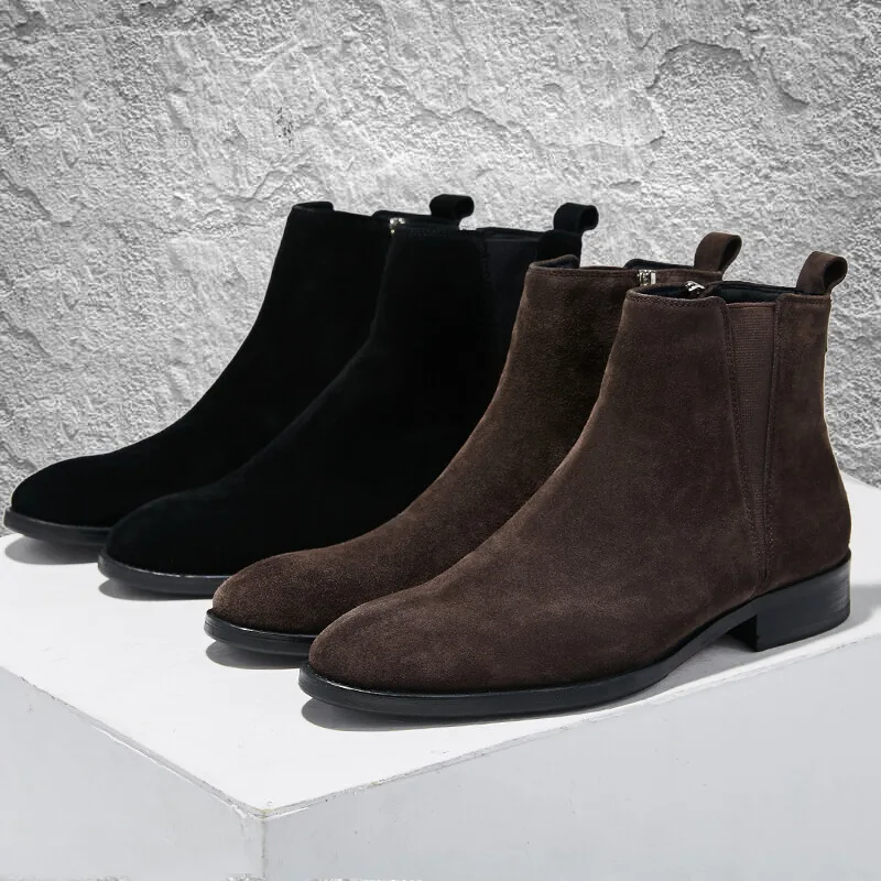 

Winter Genuine Leather Warm Suede Boots British Chelsea Boots Fashion Ankle Slip On Boots High Boots Work Shoes Bota Masculina