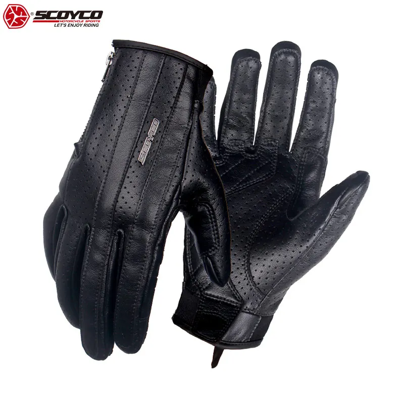 SCOYCO Men Retro Leather Motorcycle Gloves Motorbike Racing Gloves Touch Screen Moto Motocross Riding Luvas