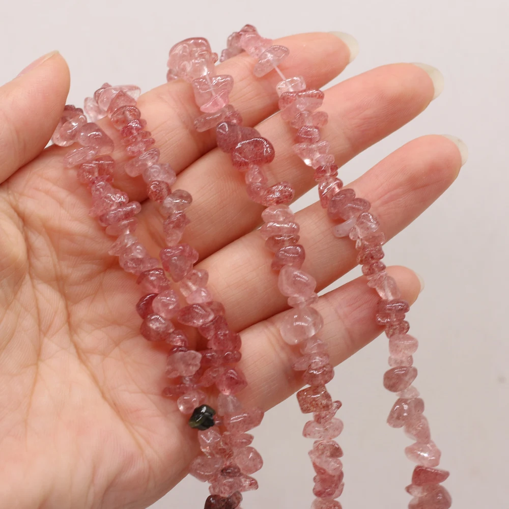 5-8mm Strawberry Quartz Tumbled Chips Beads Natural Crushed Crystal Loose Beads for DIY Earrings Bracelet Jewelry Making 15''