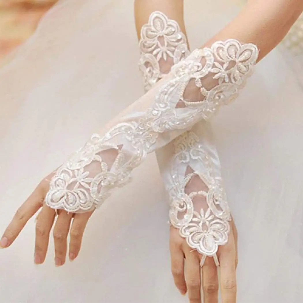 Guantes de boda de satén para mujeres y niñas, guantes de novia blancos sin dedos, guantes de ópera largos, accesorios nupciales