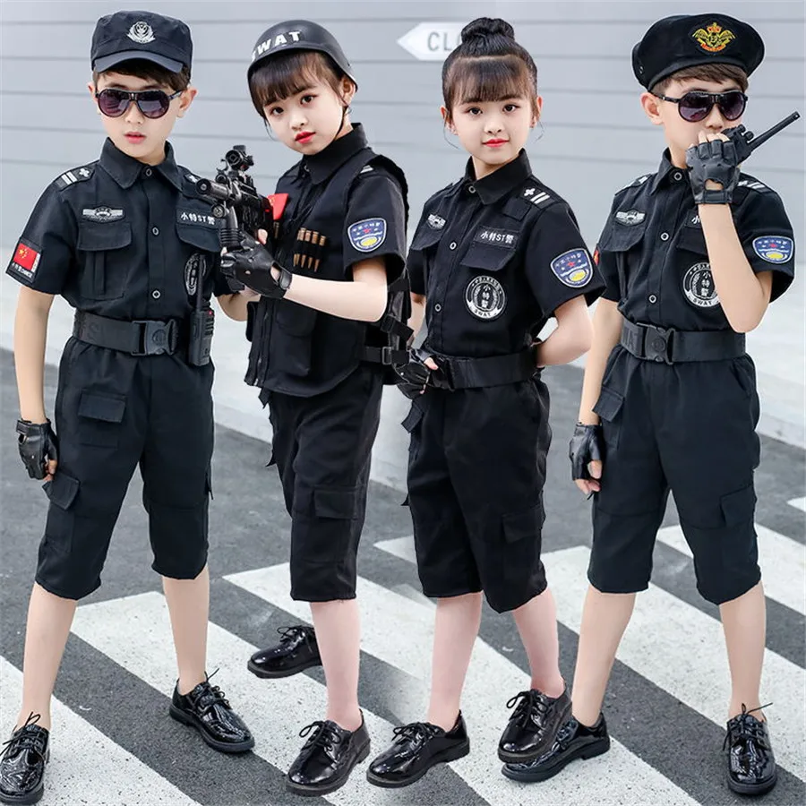 Children Traffic Police Cop Cosplay Costumes Policemen Uniform Girls Pleated Skirt Student Team Halloween Party Performance image 6
