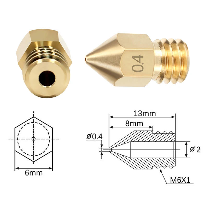 クリーンキット-2ノズル0.4mm,1セットあたり6個,m6 30mm,チューブ付き,真ちゅう製ハウジング0.4mm,針なし,3Dプリンターパーツ