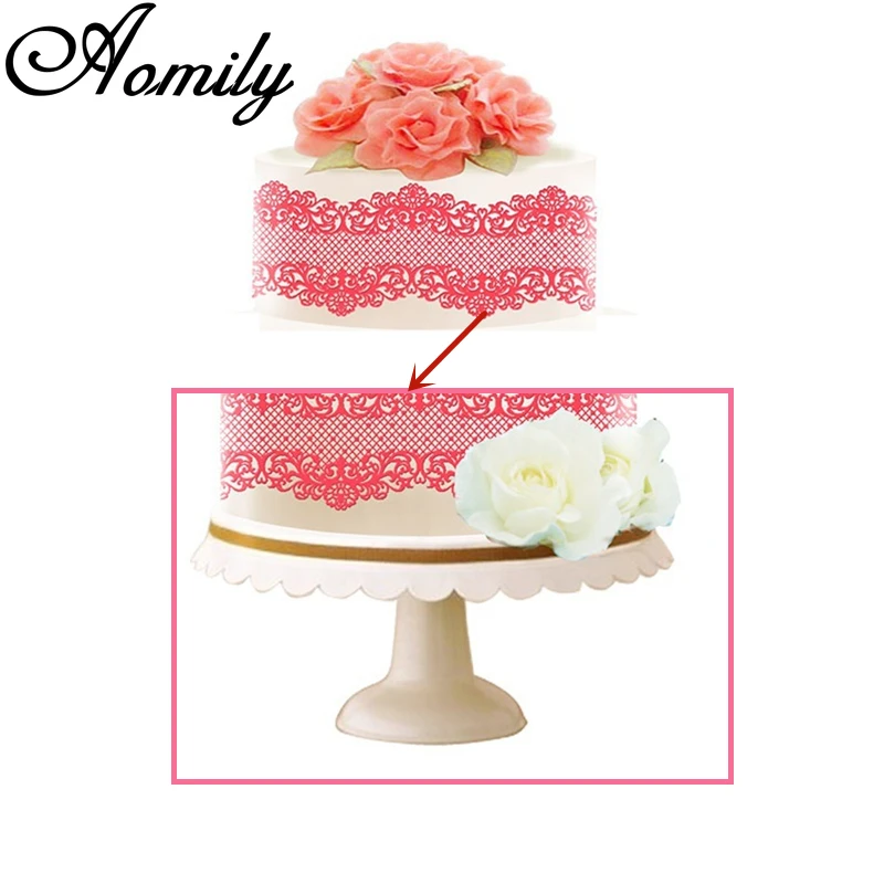 Aomily 30x10cm Wedding Cake Silicone Beautiful Flower Lace Fondant Mold Mousse Sugar craft Icing Mat Pad Pastry Cake Baking Tool