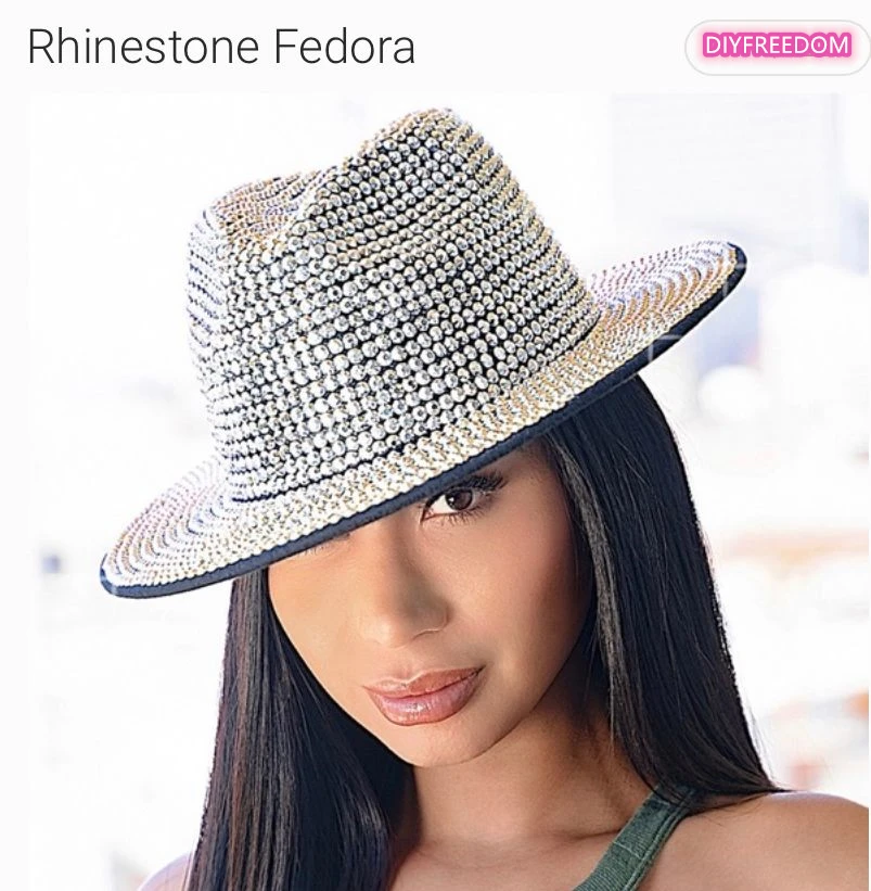 Rehinestone fedora hat Michael Jackson hat Fedora Hat Big Brim For Men Jazz Hat diamond performance hat jazz hat  church hat