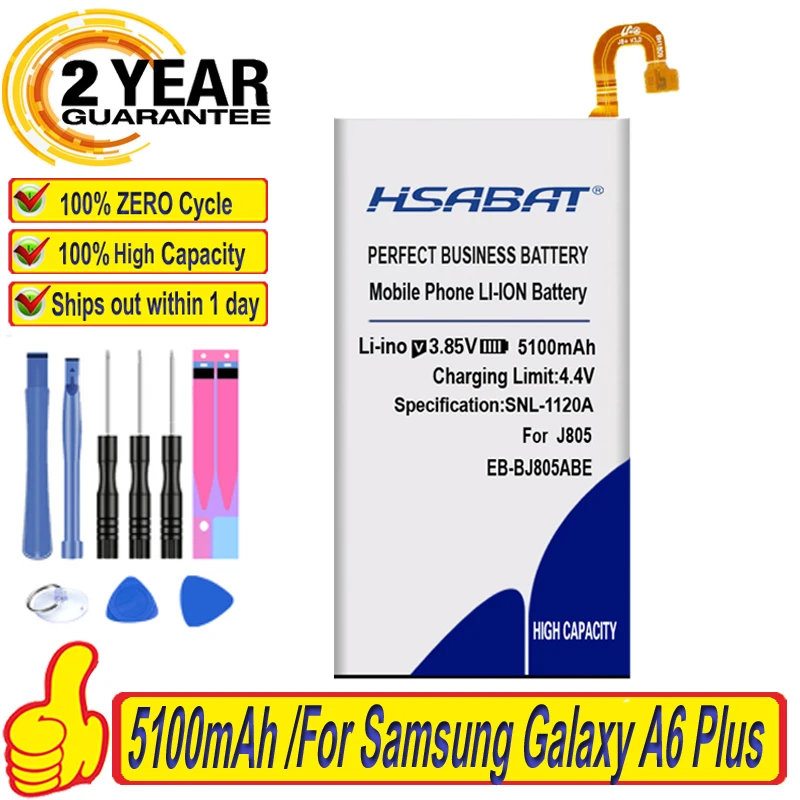 100% HSABAT 5100mAh EB-BJ805ABE Battery For Samsung Galaxy A6 Plus A6+ SM-A605F A605G A6050 A605K A605FN A605GN