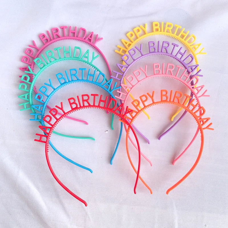 12Pcs Happy Birthday Headbands Kids Women Plastic Headwear Candy Colored Headdress Children Hairband Headpieces Hair Accessories