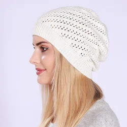 Men Women Autumn Winter Thin Hollow Breathable Acrylic Knit Hat Unisex Outdoor Sport Windproof Warm Black Confinement Cap W28