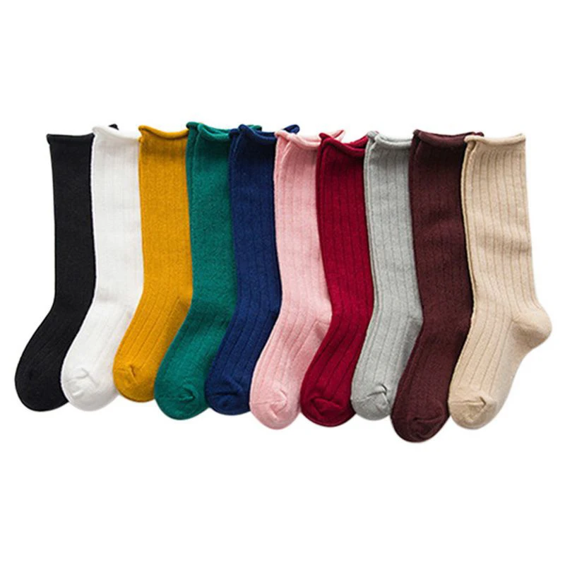 0-10 T  Kids Long Solid color Socks Mid Tube Baby Cotton Beauty Candy Colors Children Warmers Socks Boys Girls