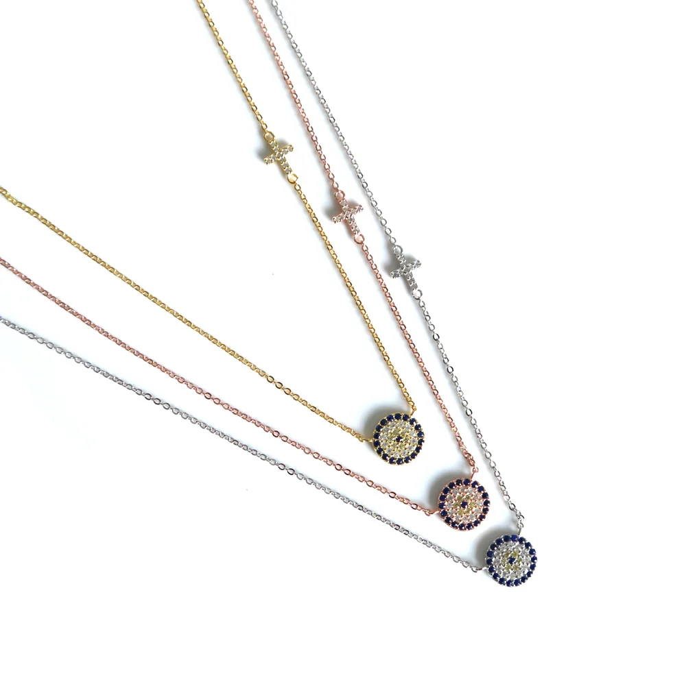 

2017 высокое качество, 3 цвета, 100% Стерлинговое Серебро 925 пробы, изящная тонкая цепочка, нежный сглаза, крестик, серебряное ожерелье для леди