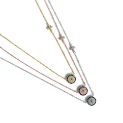 2017 high quality 3 color 100% 925 sterling silver dainty thin chain delicate evil eye cross connector silver necklace for lady