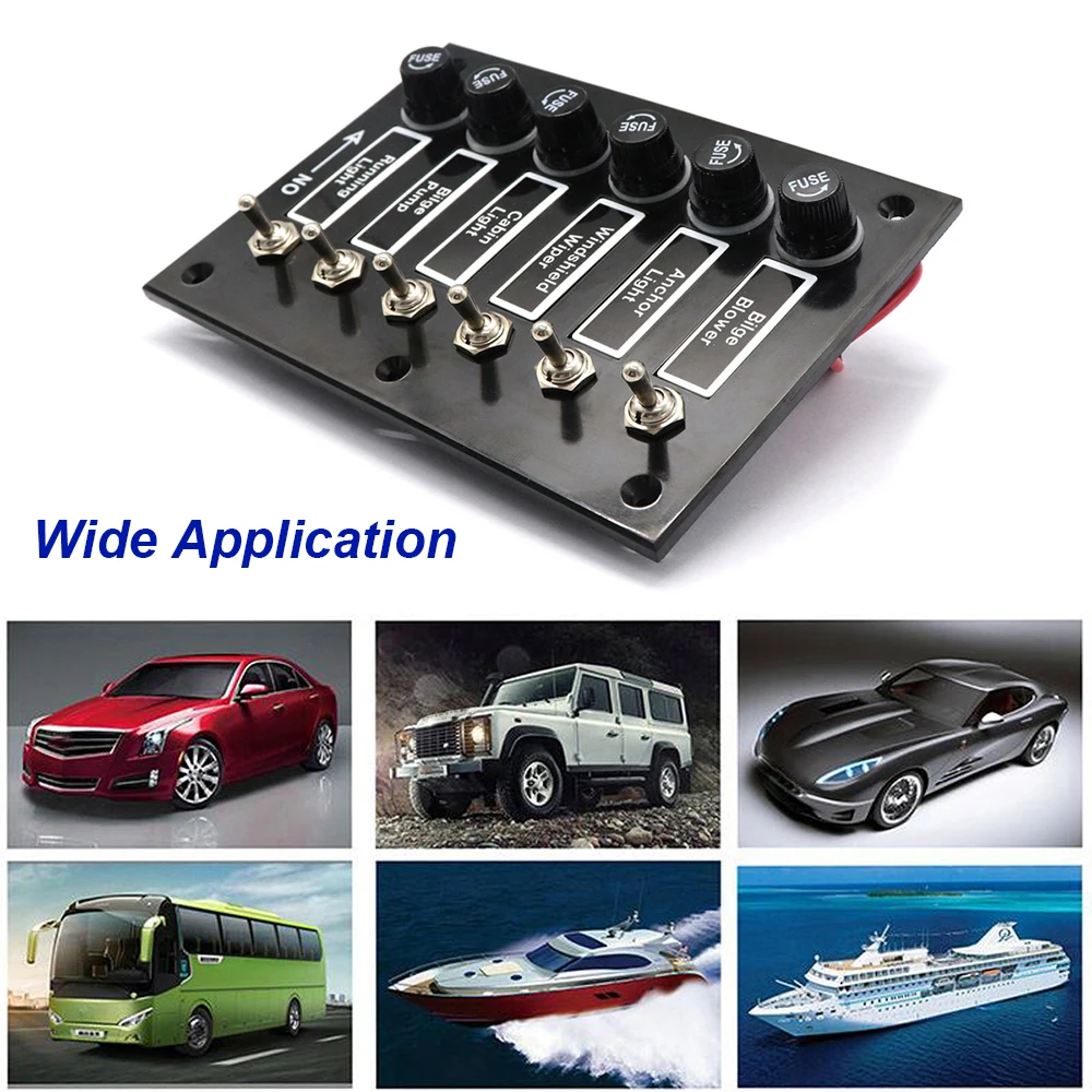 15A 24V 12V Rocker Switch Panel Fuse Light Toggle 6 Buttons Caravan Racing Auto Car Accessories For Boat Marine Truck Trailer RV