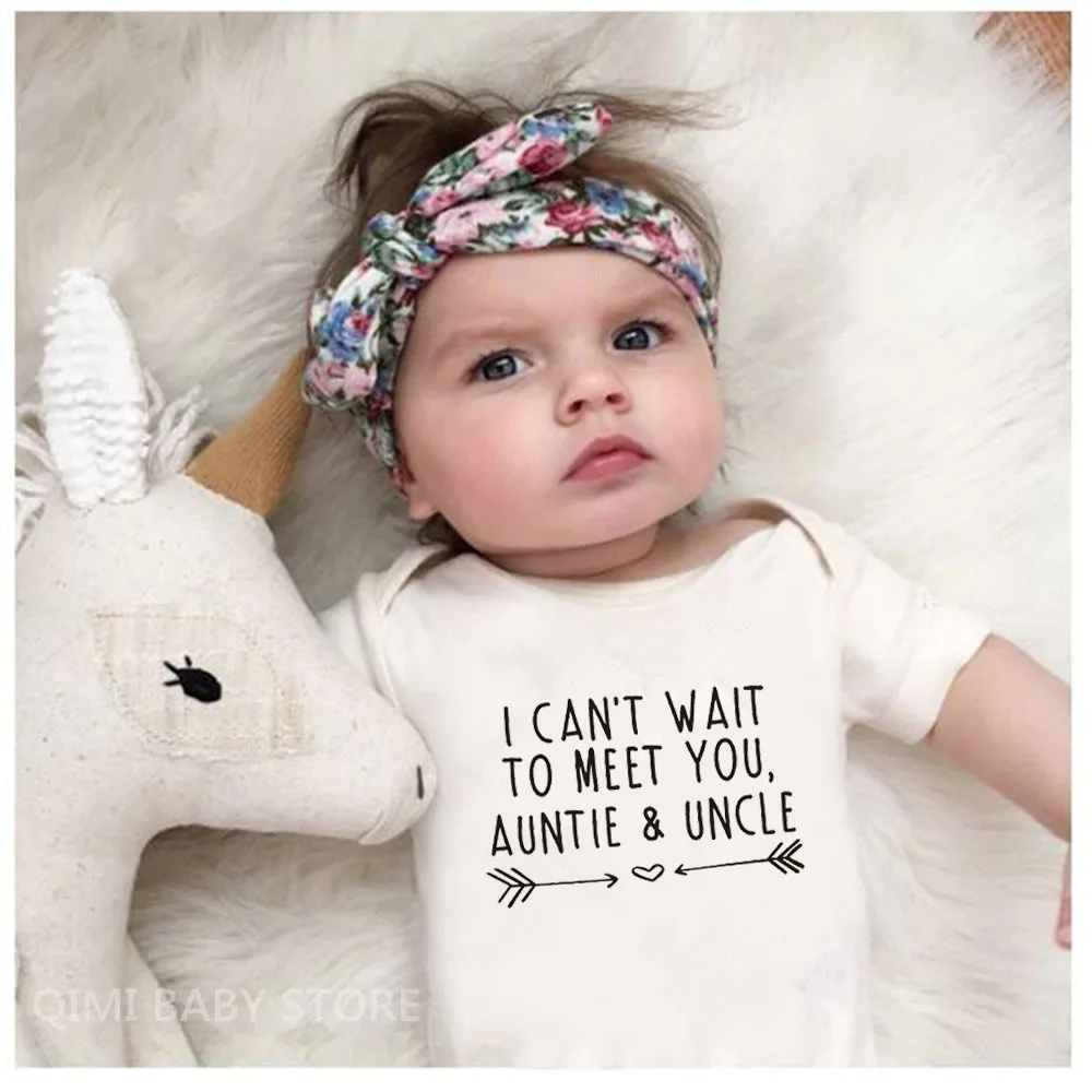 I Can't Wait To Meet You Auntie and Uncle Baby Boy Girl Toddler Auntie Bodysuit Jumpsuit Clothes Outfit Cotton Newborn Onesie