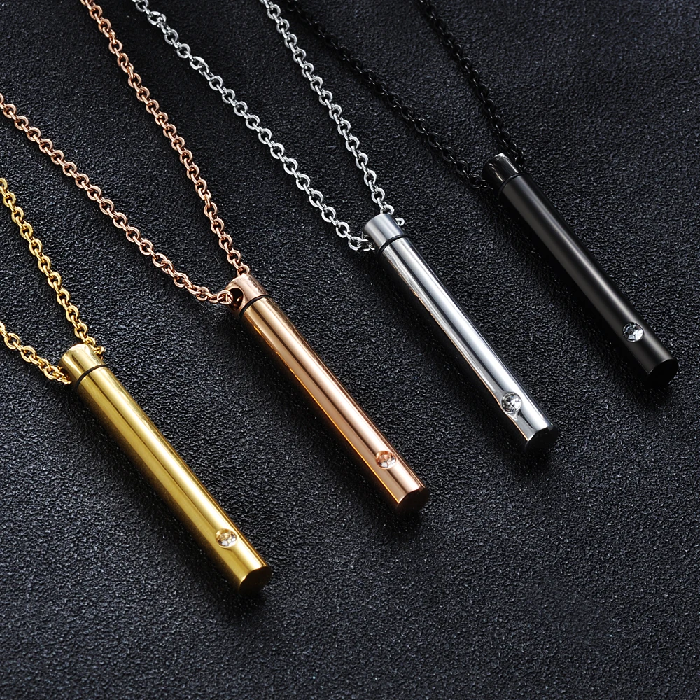 Cylindre de bijoux unisexe en acier inoxydable, 4 tons, pendentif d'urne commémorative en cristal, vis coulissante, ouvre le collier de crémation, support de cendres