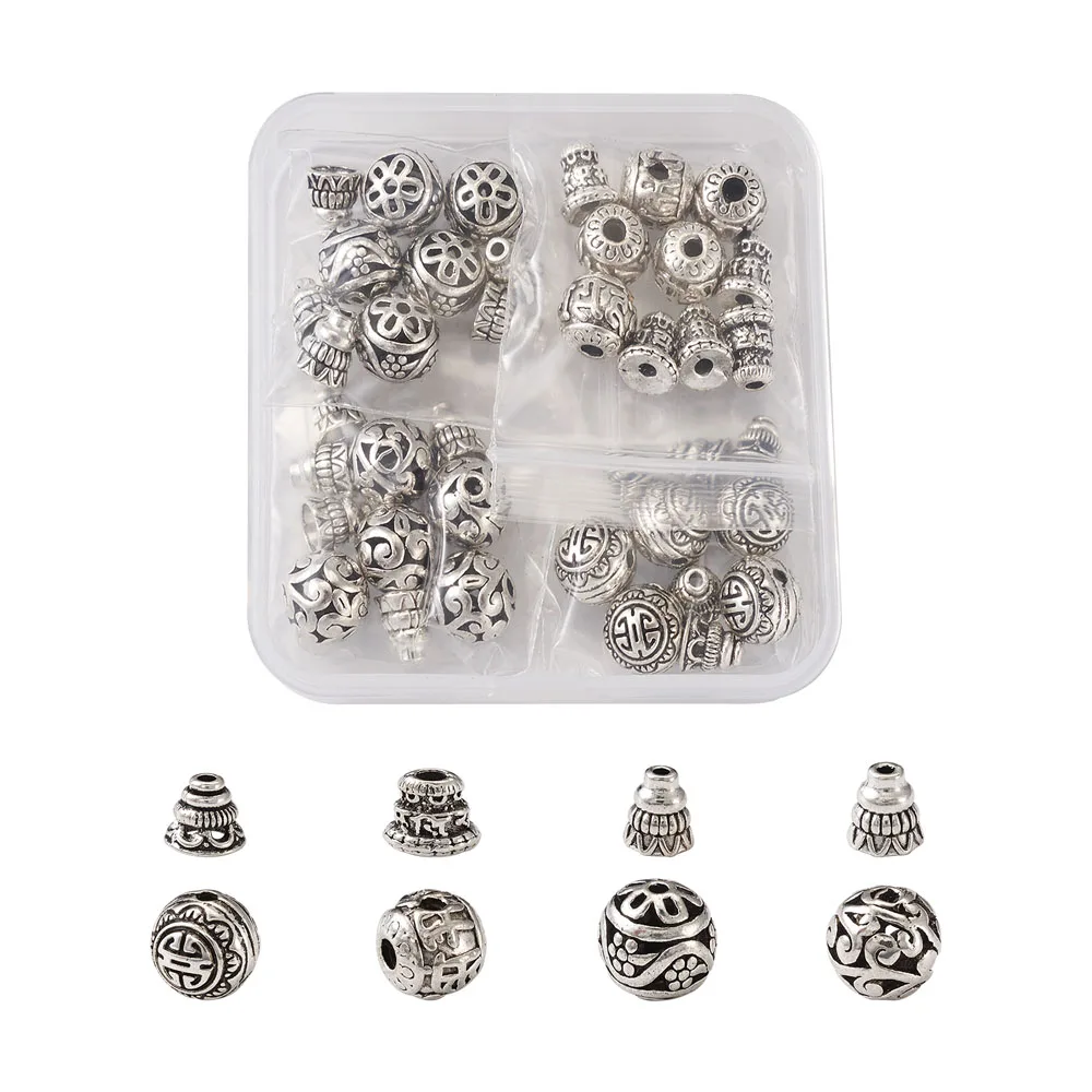 20Sets Tibetan Antique Silver Color 3-Hole Round Guru Beads T-Drilled Beads Buddhist Bead Cap for DIY Bracelet Jewelry Making