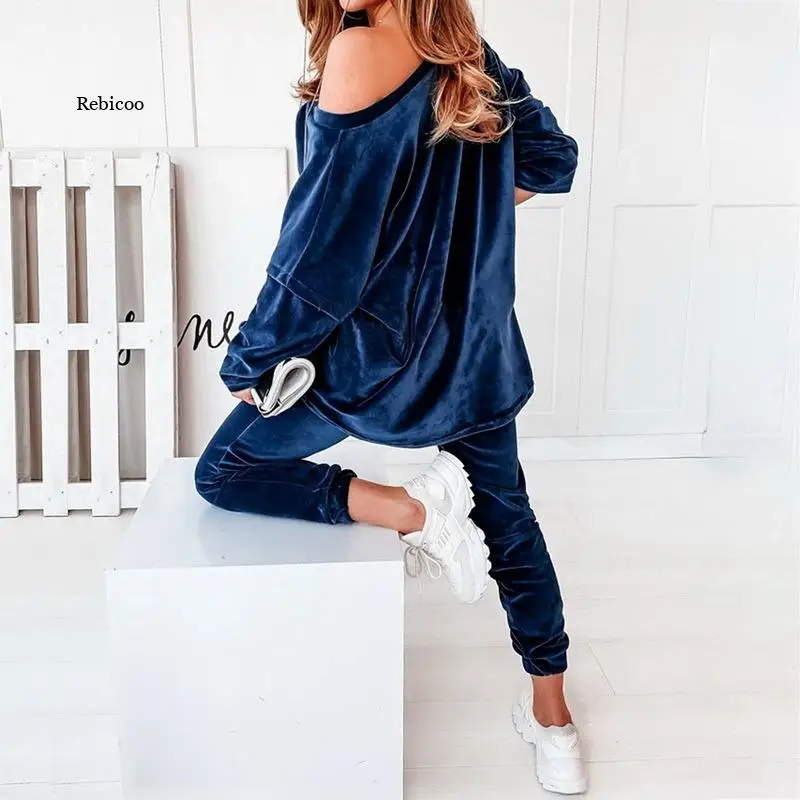 Autumn Velvet Tracksuit Women Sets Two Piece Winter Velour Tracksuit Ladies Sweat Suit 2 Piece Outfits For Women Sweatshirt