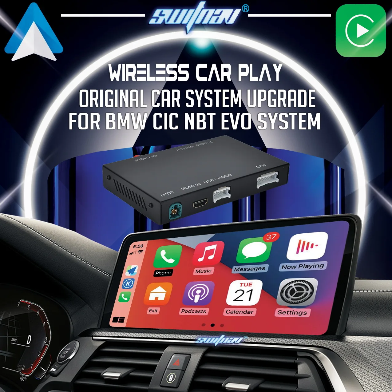 SWITNAV Wireless Carplay For BMW series NBT CIC F01 F02 F10 F11 F20 F21 F30 F34 F32 F33 IOS Apple Carplay Android Auto Module