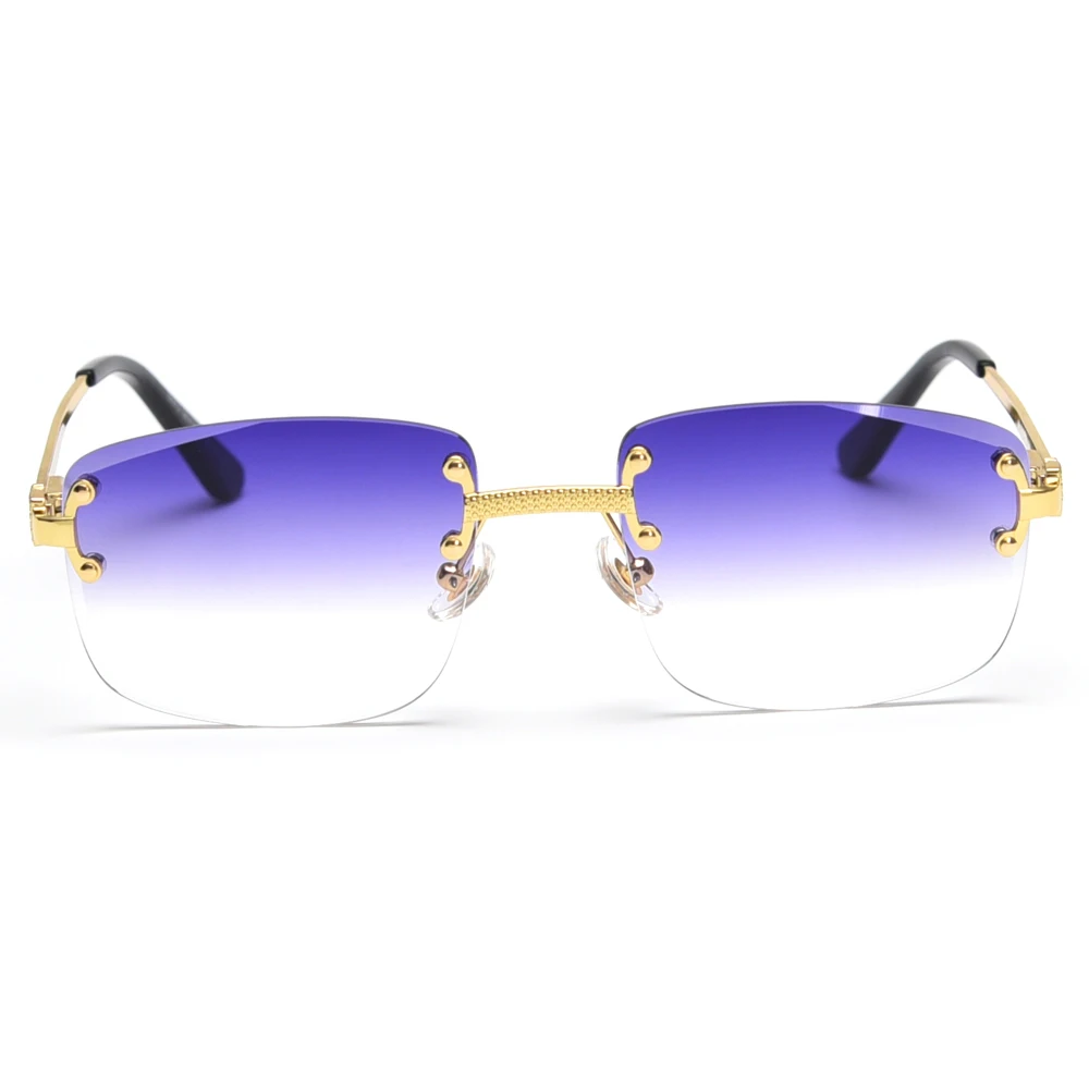 Kachawoo No Frame Square Sunglasses Women UV400 Brown Blue Gradient Lens Metal Rimless Sun Glasses for Men Popular High Quality