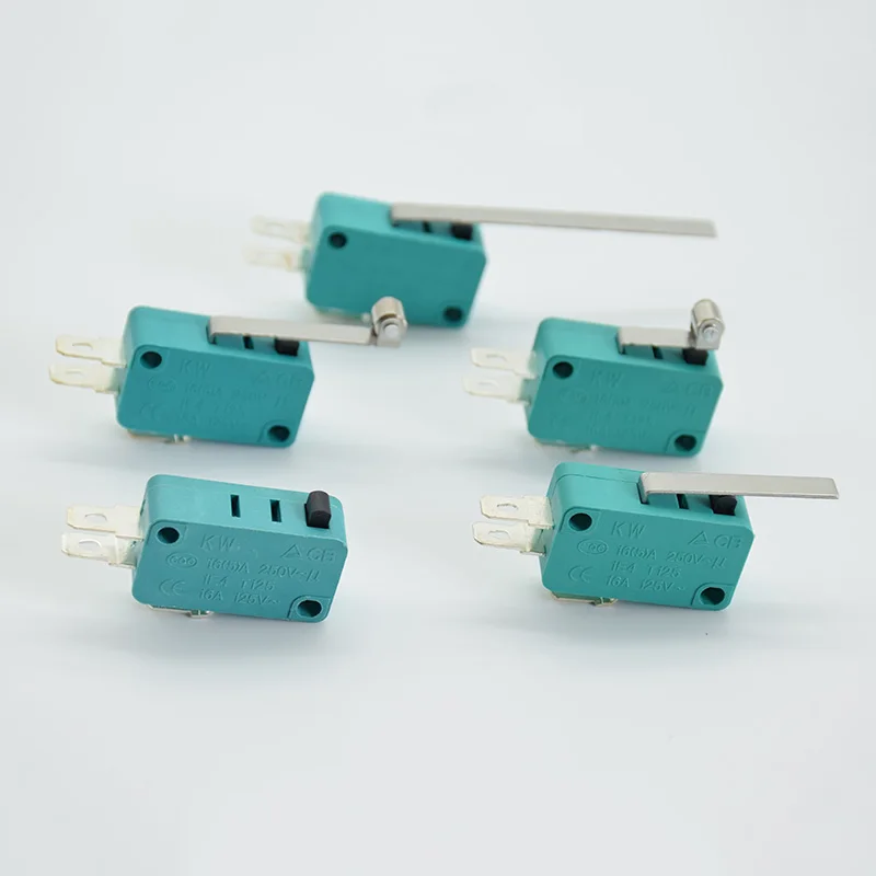 2pcs Micro Limit Switches 16A 250V 125V NO+NC+COM  3 Pins SPDT Micro Switch 28mm 52mm Arc Roller Lever Touch Switch green