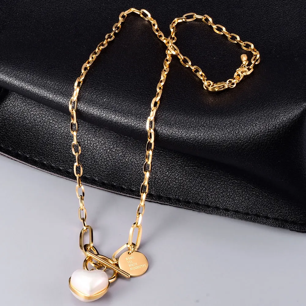 YUN RUO 2021 Light Gold Color Pearl Heart Pendant Necklace Stainless Steel Jewelry for Woman Fashion Neckalce Factory Wholesale