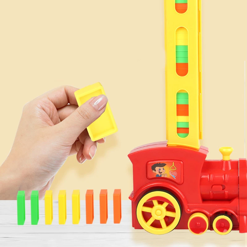 Building Blocks Toys Electric Automatic Licensing Display Domino Car Small Train Block Toy Game Educational Toy For Kids Gift