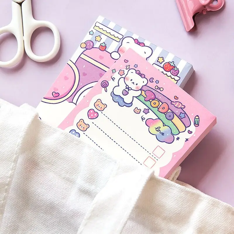 MINKYS New Kawaii 100 Sheets Kawaii Rainbow Bear Memo Note Pads To Do List Paperlaria School Stationery