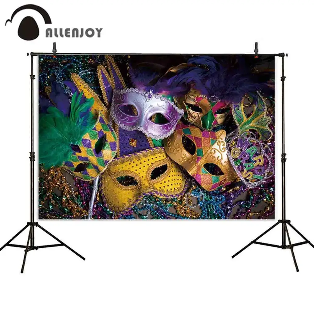 Allenjoy Mardi Gras Party Photography Backdrop Masquerade Mask Decor Carnival Feather Background Photocall Photo Studio Prop