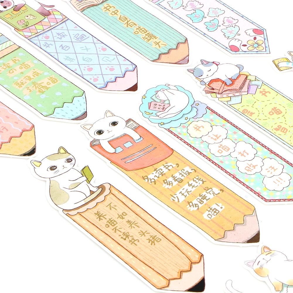 30Pcs/lot Cute Funny Cat Shaped Paper Bookmark Gift Stationery Bookmarks Book Holder Message Card Office School Supplies