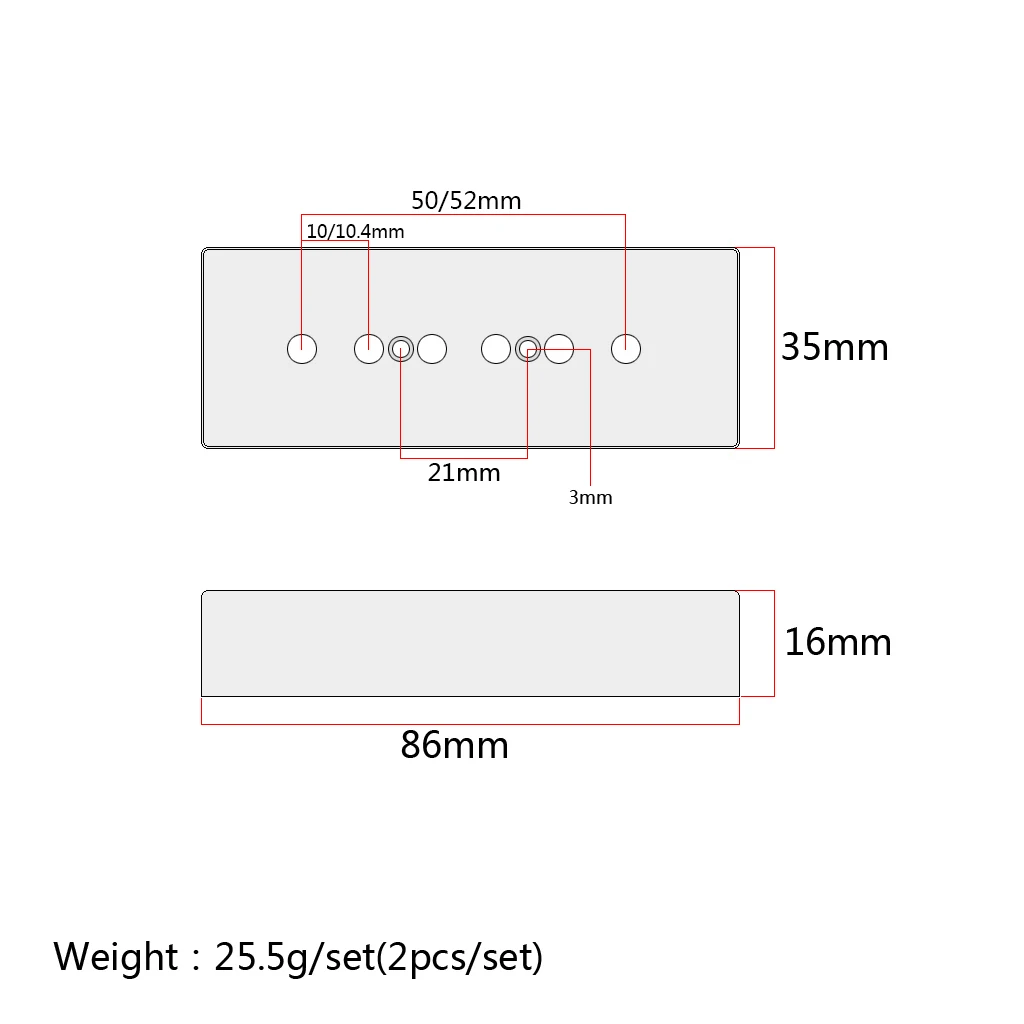 Perfeclan High Quality 2Pcs Silver Humbucker Pickup Cover 50/52mm pole for P90 Soap Bar Plastic Poker Chips Humbucker Parts