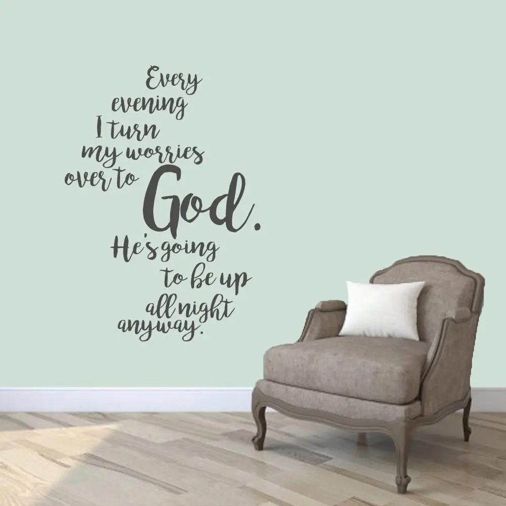 Turn My Worries Over To God Wall Decal Religious Inspirational Bedroom Quote Vinyl Wall Stickers For House Decor S042