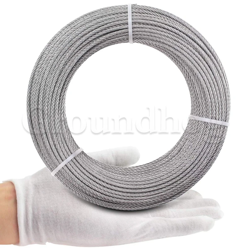 304 Stainless Steel Wire Rope 50M/100M Soft Fishing Lifting Cable 7*7 Clothesline 1mm/1.2mm/ 1.5mm/2mm