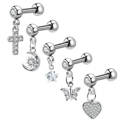 Stainless Steel Ear Piercing Stud Cz Star Butterfly Moon Cartilage Helix Conch Screw Back Earring For Woman dangle Wholesales