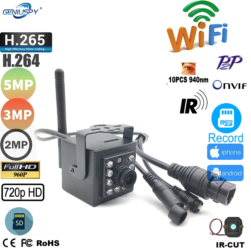 

5MP 2M 1080P Mini Indoor 940nm Leds IR-CUT Wifi IP Camera Sd Card Motion Detection Video Security P2P HD Micro IP Cam WIFI