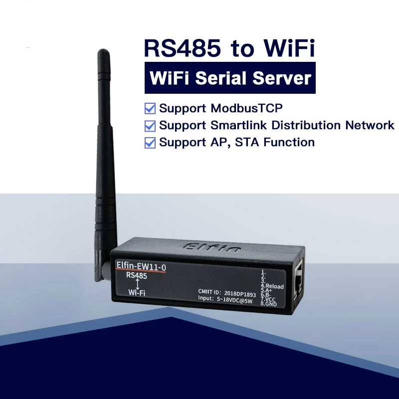 Ce Fcc Hf Kleinste Elfin-EW11/Elfin-EW11-0 Wireless Networking Apparaten Modbus Tpc Ip Functie RJ45 RS485 Naar Wifi Seriële Server