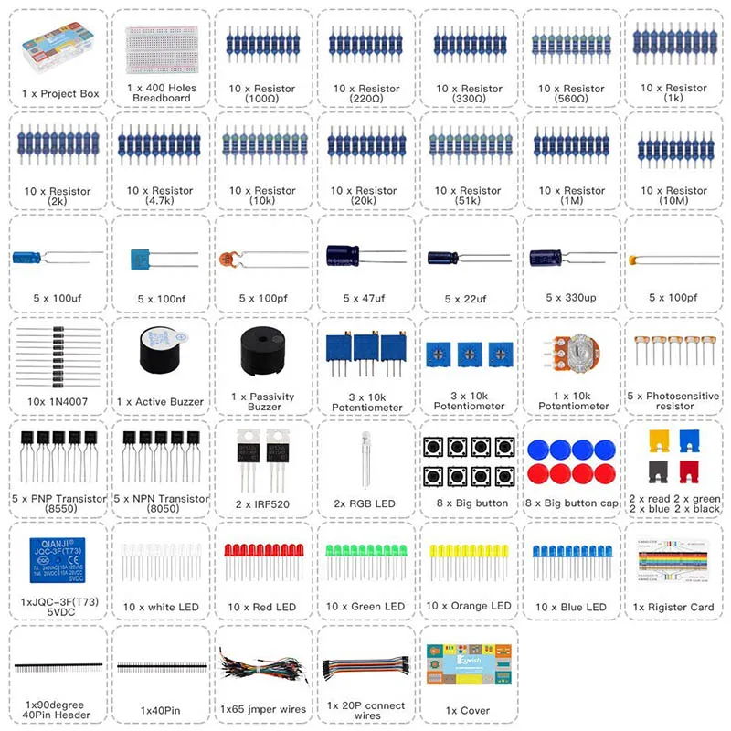 Keywish Diy Electronic Component Base Fun Kit For Arduino Raspberry Pi Bundle With Breadboard Cable Resistor,Capacitor