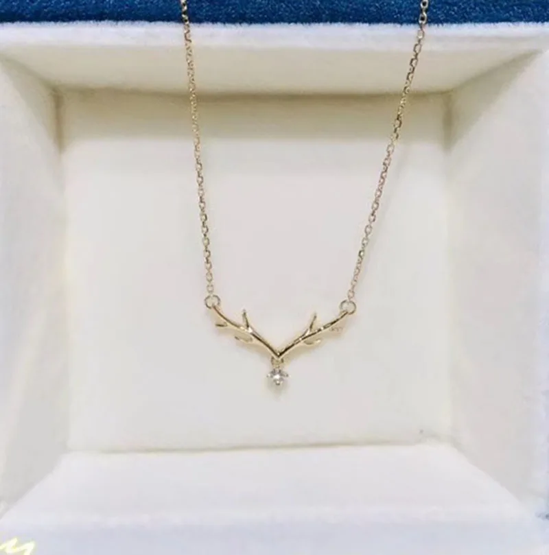 MADALENA SARARA 18K Gold Antlers Shape Pendant Women Necklace Diamond Lady Chain Necklace Au 750 Yellow Gold