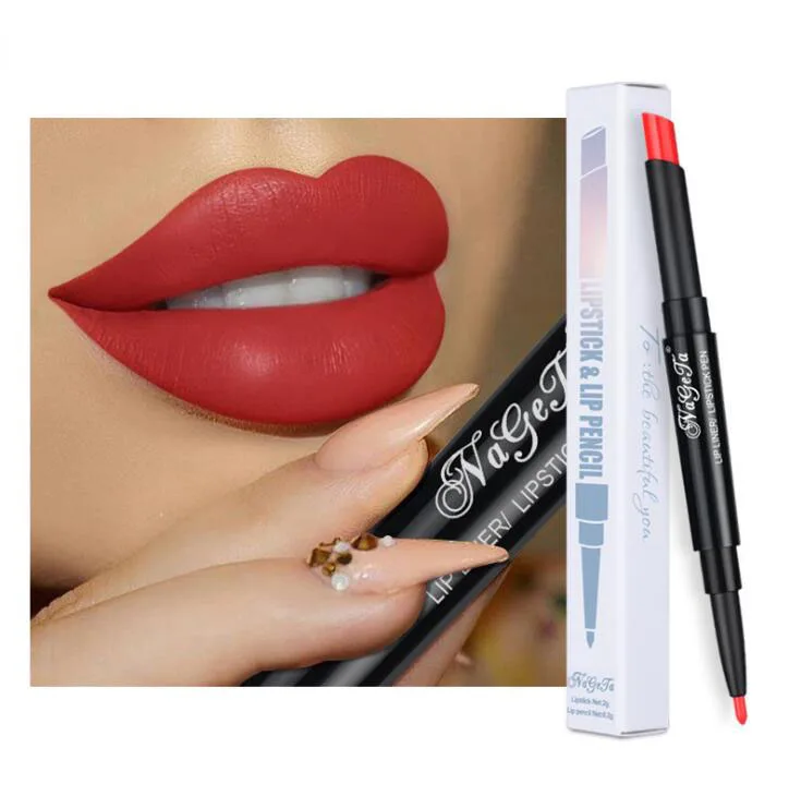 12 Kleur Dubbele-End Lip Make-Up Lipstick Potlood Waterdichte Langdurige Tint Sexy Rode Lip Stok Schoonheid Matte Liner pen Lippenstift