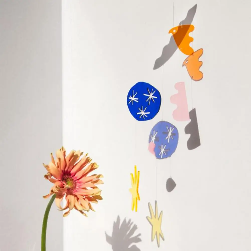 1PCS Acrylic Nordic Style Wind Chime Flower Print Adorable Multi-Color Geometric Hanging Decorations for Home Window Decorating