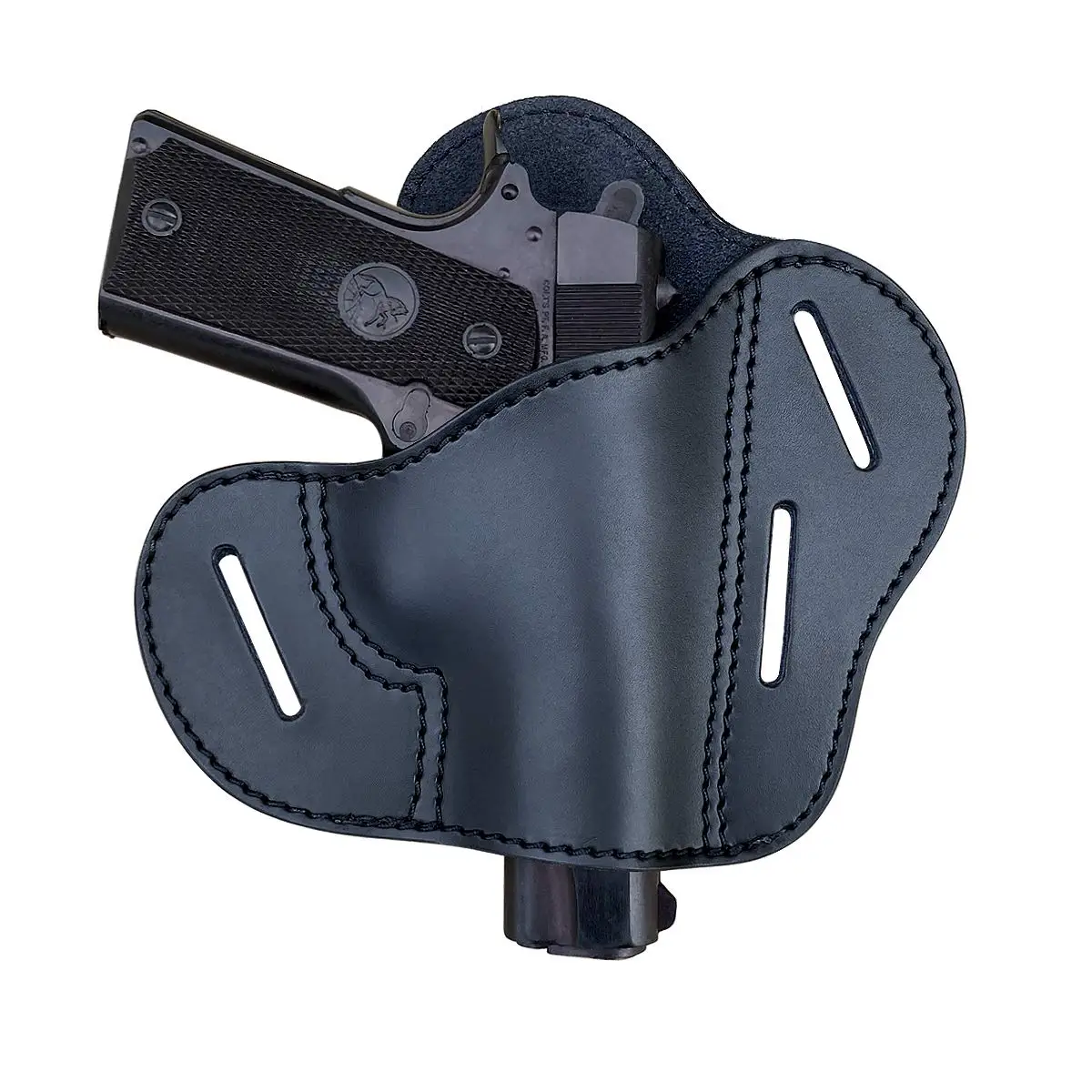 

1911 Holster OWB Leather - Fits All 1911 Style Handguns - 3 Slot Pancake Style Belt Holster - Handmade - Outside Waistband Carry