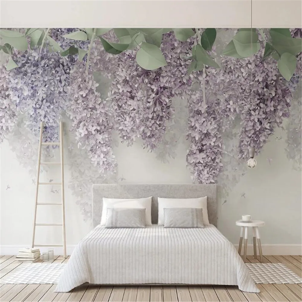 Milofi beautiful lilac wisteria flower 3d stereo flower wedding room background wall large mural