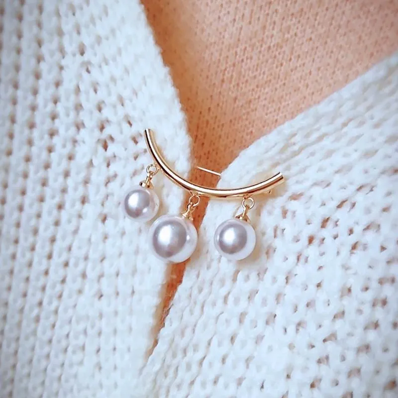 New Style Anti-glare Brooch Neckline Simple Pearl Small Pin Elegant Fixed Clothes Pin Accessories Female