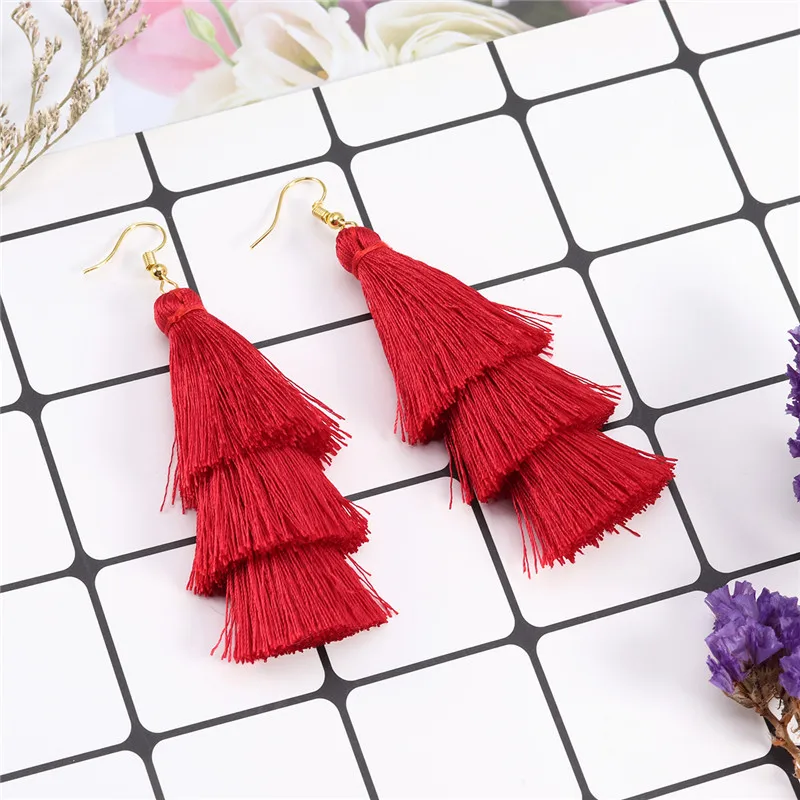 2020 3 Layered Bohemian Fransen Luxus Erklärung Quaste Ohrringe 2020 Boho Mode Schmuck Frauen Lange Tropfen Baumeln Ohrringe – Detail 11