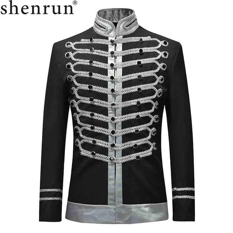 Shenrun 2019 Men Slim Fit Jackets Fashion Military Suit Jacket Blazer Single Breasted Drama Stage Costume Party Prom Plus Size