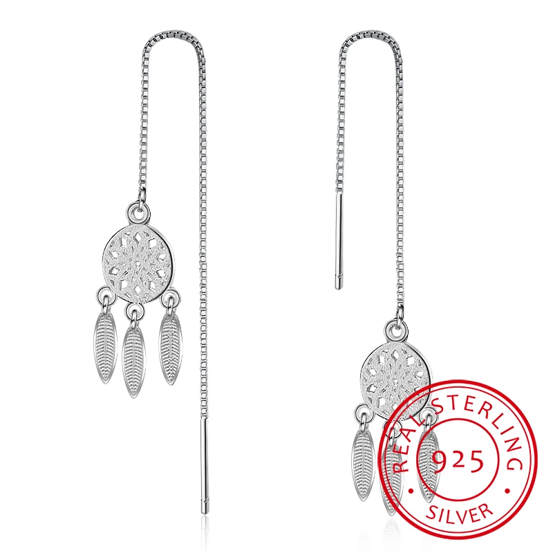 New Fashion 925 Sterling Silver Chain Earrings For Women Dreamcatcher Long Tassel Ear Line Earring Jewelry Gift Brincos